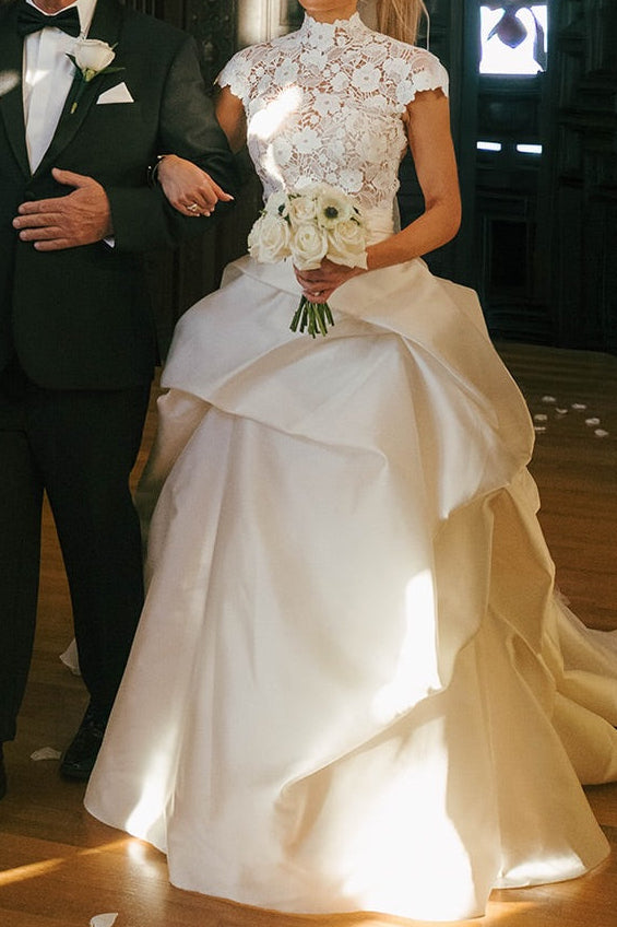 High Neck Lace Ball Gown Wedding Dress