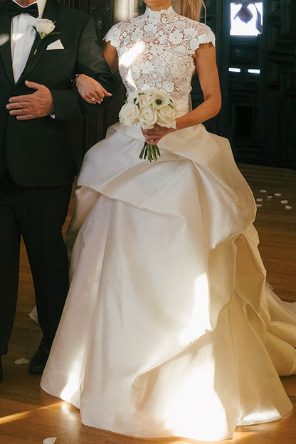 High Neck Lace Ball Gown Wedding Dress