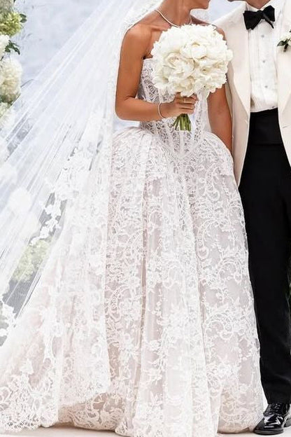 Strapless Lace Corset Ball Gown Wedding Dress