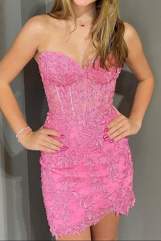 Strapless Sweetheart Lace Corset Mini Dress