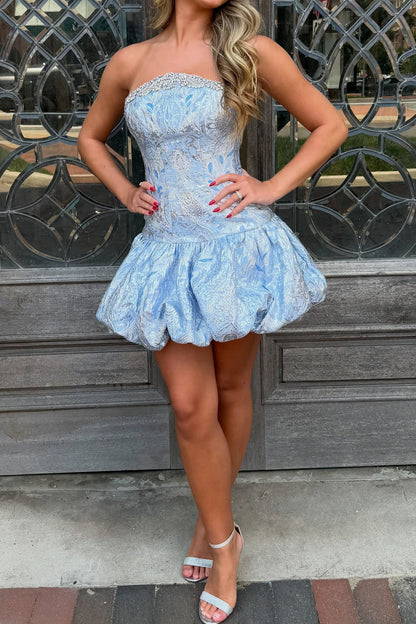Strapless Sequin Mini Dress with Bubble Skirt Hem