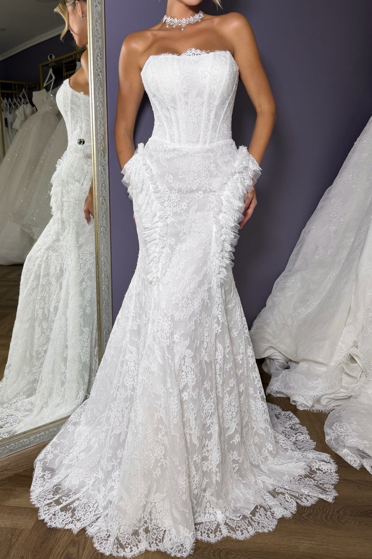 Strapless Lace Mermaid Wedding Dress with Bolero