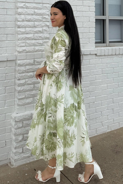 Floral High Neck Long Sleeve Midi Dress