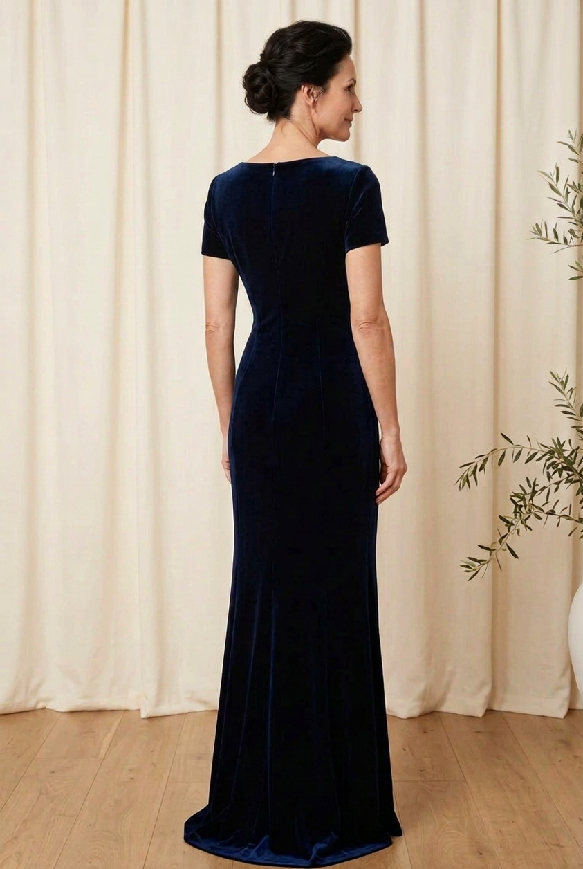 Embellished Neckline Velvet Evening Gown