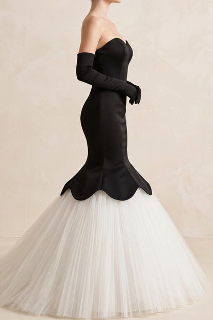 Strapless Scallop Mermaid Gown with Tulle Skirt