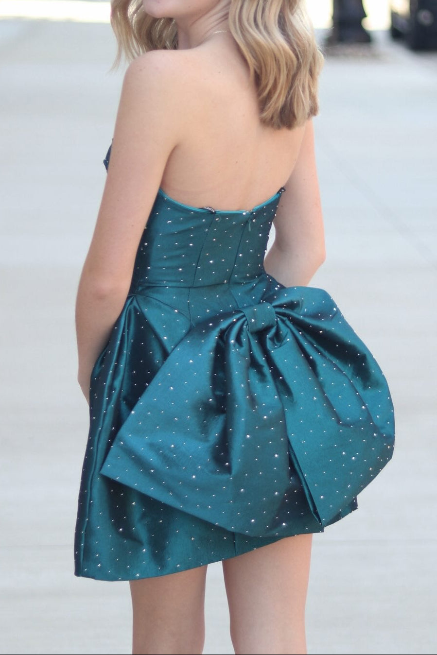 Strapless Sweetheart Mini Dress with Back Bow
