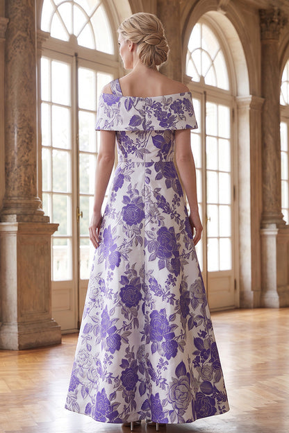 Floral Jacquard A-Line Gown with Bow Neckline