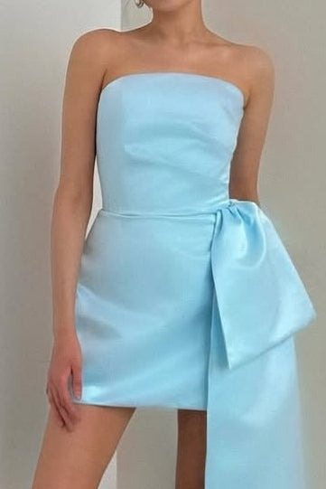 Strapless Satin Mini Dress with Dramatic Side Bow
