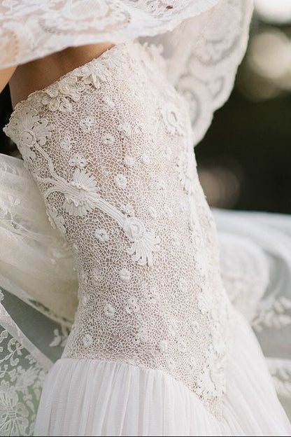 Strapless Drop Waist Floral Embroidered Wedding Dress