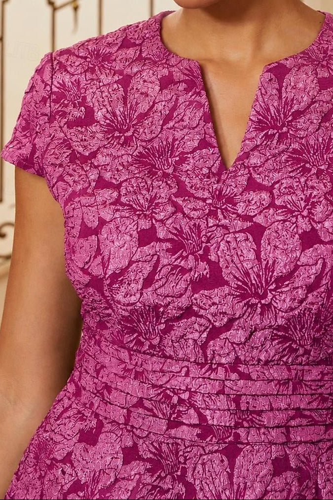Floral Jacquard V-Neck Fit and Flare Dress
