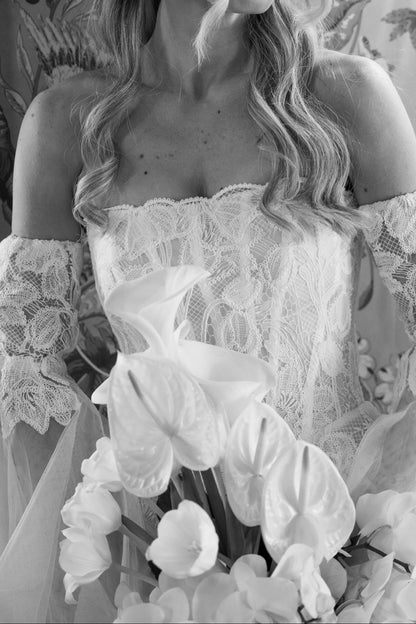 Off-the-Shoulder Lace Corset A-Line Wedding Dress