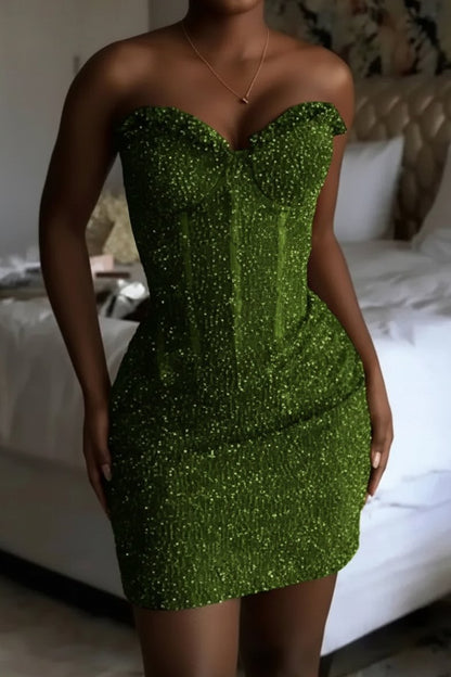 Sequin Strapless Corset Lace-Up Mini Dress