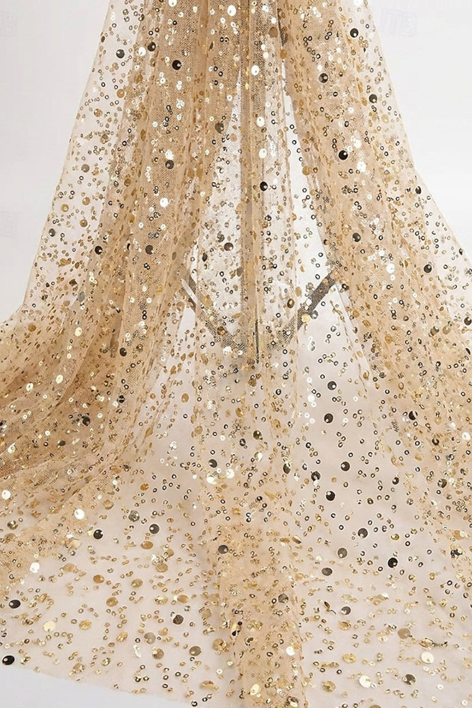 Sequin Capelet Overlay Evening Gown