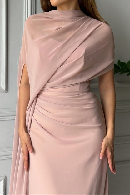 Draped Cape Column Gown