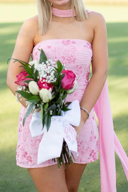 Strapless Beaded Mini Dress with Matching Neck Scarf