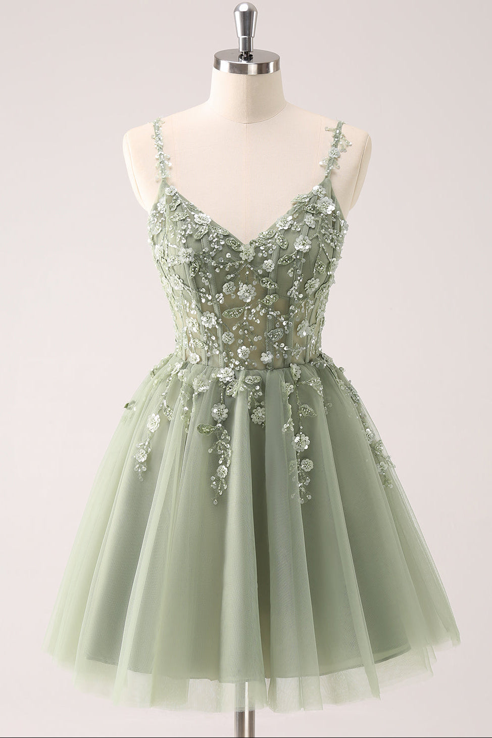 Floral Applique Short Homecoming Dress with Corset Back