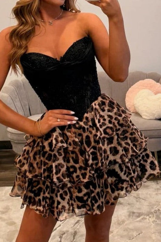 Strapless Sweetheart Tiered Corset Party Dress