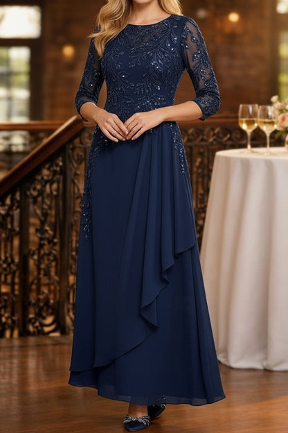 Sequined Leaf Bodice A-Line Gown with Cascading Ruffle