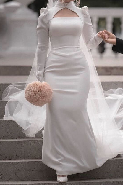 Keyhole Cutout Long Sleeve Mermaid Wedding Dress