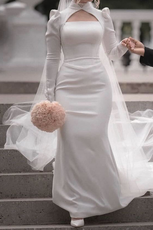 Keyhole Cutout Long Sleeve Mermaid Wedding Dress