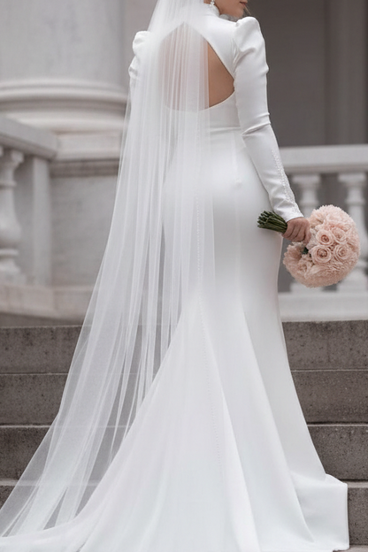 Keyhole Cutout Long Sleeve Mermaid Wedding Dress