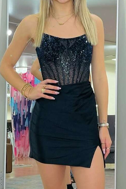 Strapless Beaded Corset Satin Mini Dress