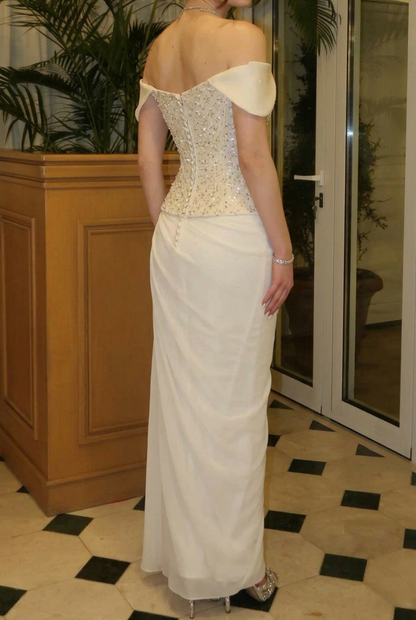 Beaded Corset Off-the-Shoulder Evening Dress