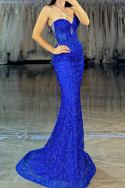 Strapless Beaded Corset Mermaid Gown
