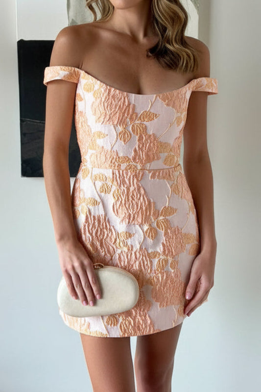 Off-The-Shoulder Floral Jacquard Cocktail Dress