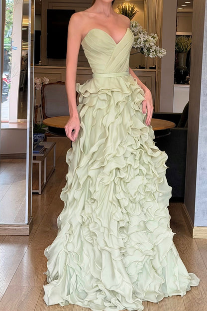 Strapless Sweetheart Gown with Ruffled Cascading Skirt