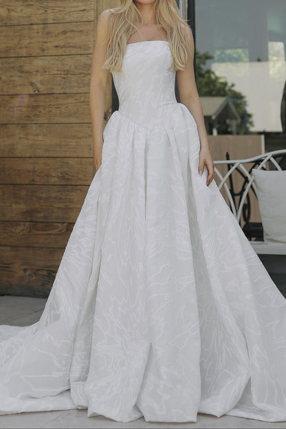 Strapless Corset Jacquard Ball Gown Wedding Dress