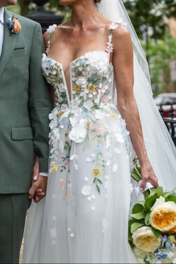 3D Floral Applique Tulle A-Line Wedding Dress
