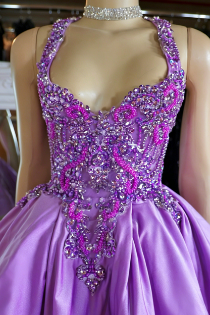 Beaded Halter Neck Fit and Flare Mini Dress