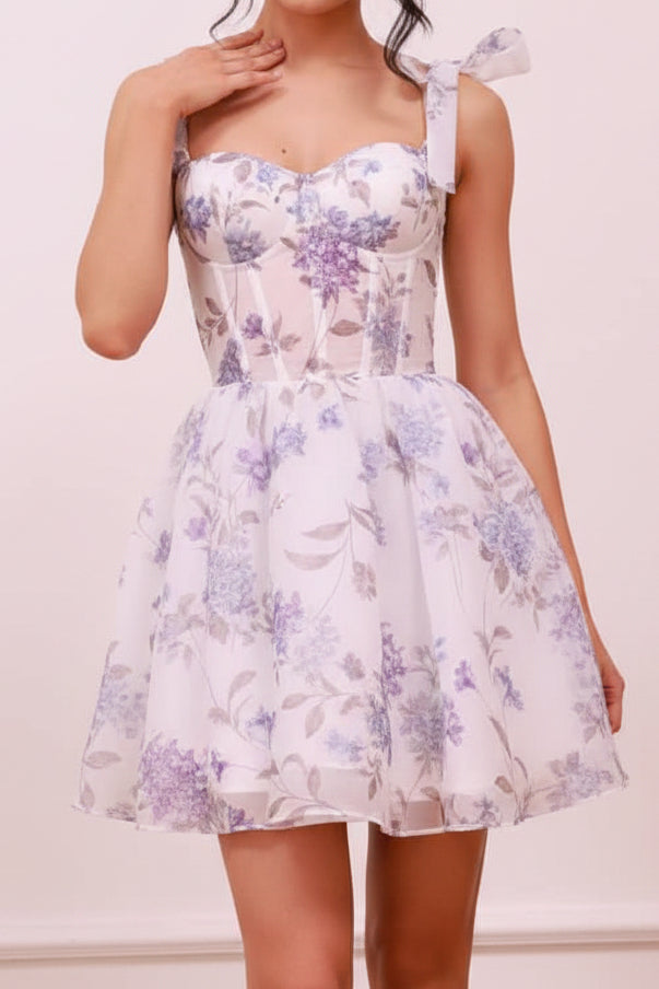 Floral Corset Mini Dress with Tie Straps