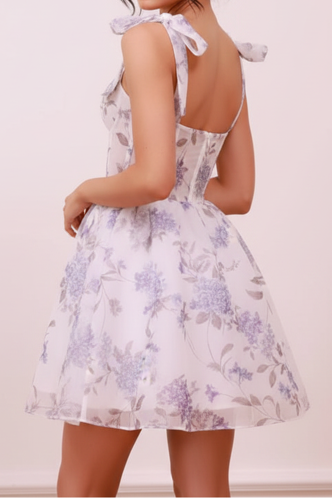 Floral Corset Mini Dress with Tie Straps