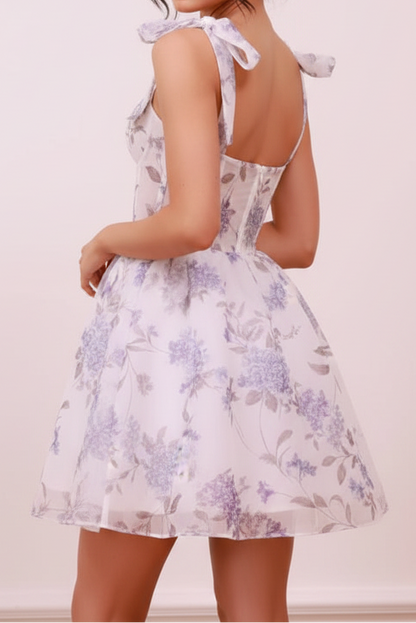 Floral Corset Mini Dress with Tie Straps