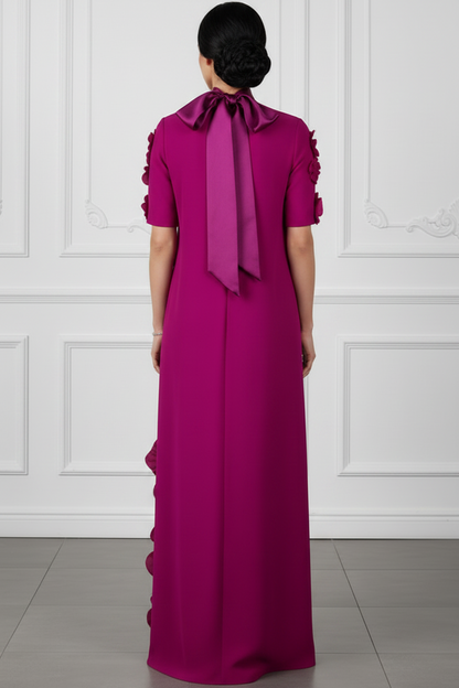 High Neck Column Gown with 3D Flowers and Bow