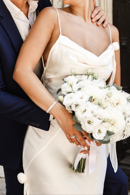 Cowl Neck Satin Slip Wedding Dress with Open Back
