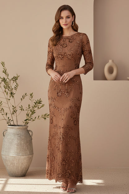 Elegant Beaded Sheath Evening Gown with 3/4 Sleeves