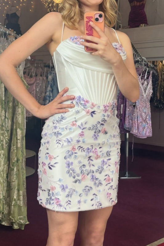 Floral Corset Mini Dress with Pleated Bodice
