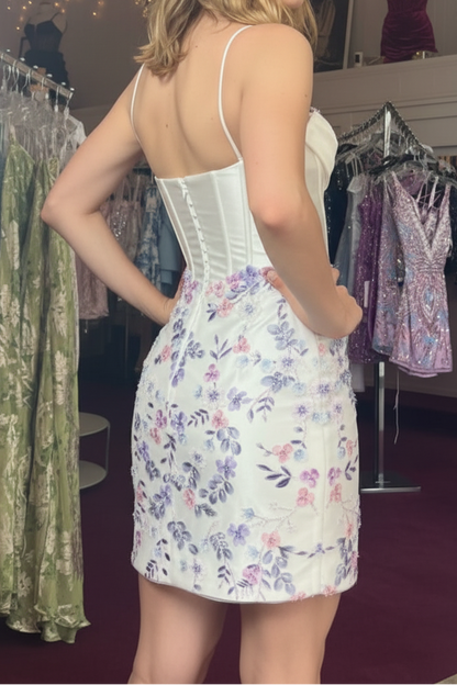 Floral Corset Mini Dress with Pleated Bodice