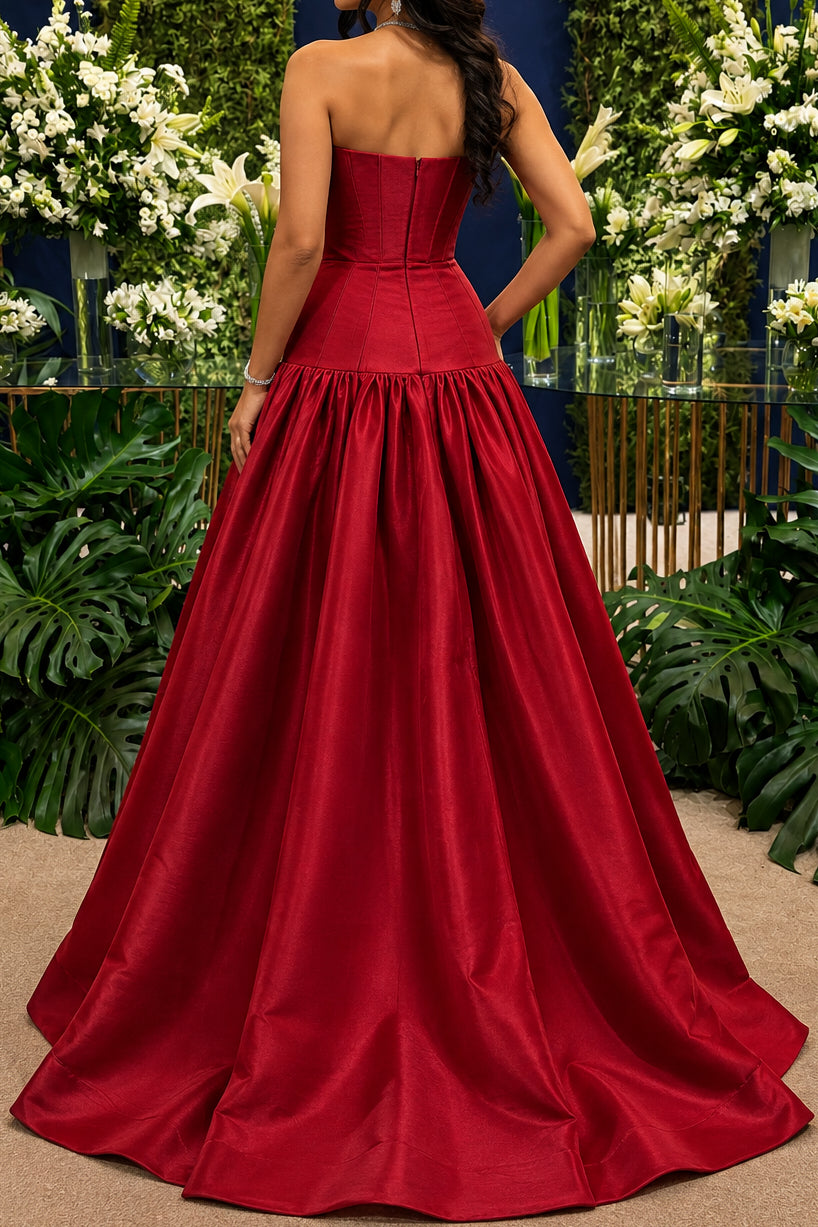 Strapless Cutout Corset Drop-Waist Ball Gown