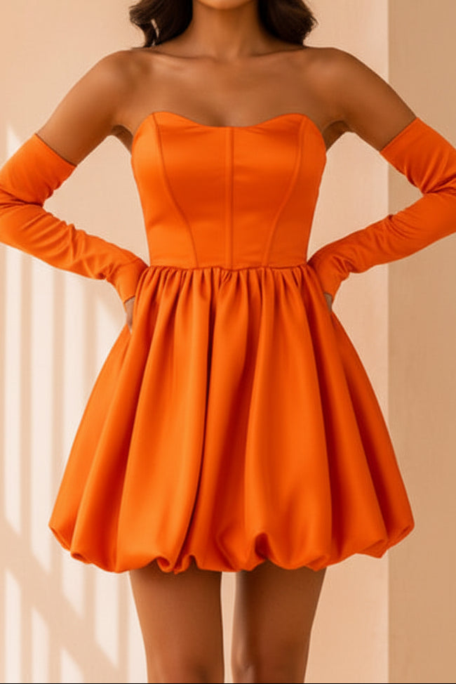 Strapless Bubble Skirt Mini Dress with Sleeves