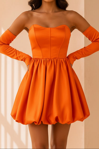 Strapless Bubble Skirt Mini Dress with Sleeves