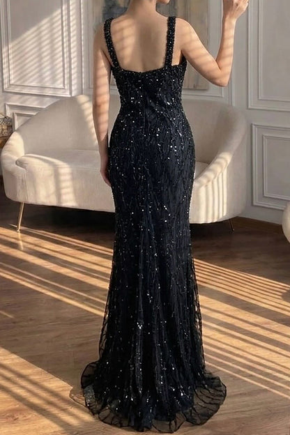 Square Neck Sequin Mermaid Evening Gown