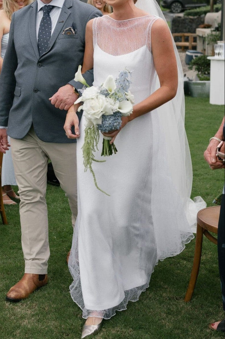 Sleeveless Illusion Bateau Sheath Wedding Dress