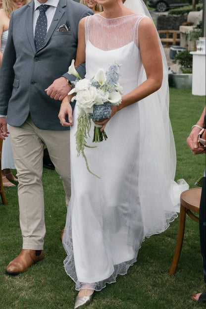 Sleeveless Illusion Bateau Sheath Wedding Dress