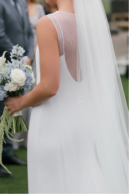 Sleeveless Illusion Bateau Sheath Wedding Dress