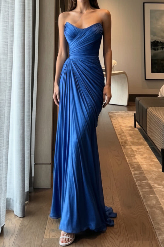 Strapless Ruched Draped Floor-Length Evening Gown