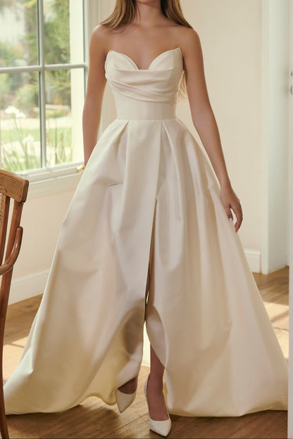 Strapless Ruched Bodice A-Line Wedding Gown
